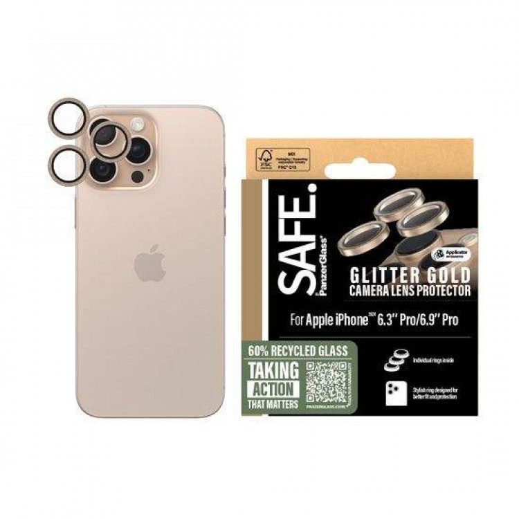 PANZERGLASS Δακτυλίδια προστασίας CAMERA protection SAFE. Optic Rings για Apple IPHONE 16 Pro 6.3 2024 /16 Pro Max 6.9 2024 - GLITTER ΧΡΥΣΟ - PG-SAFE95895 