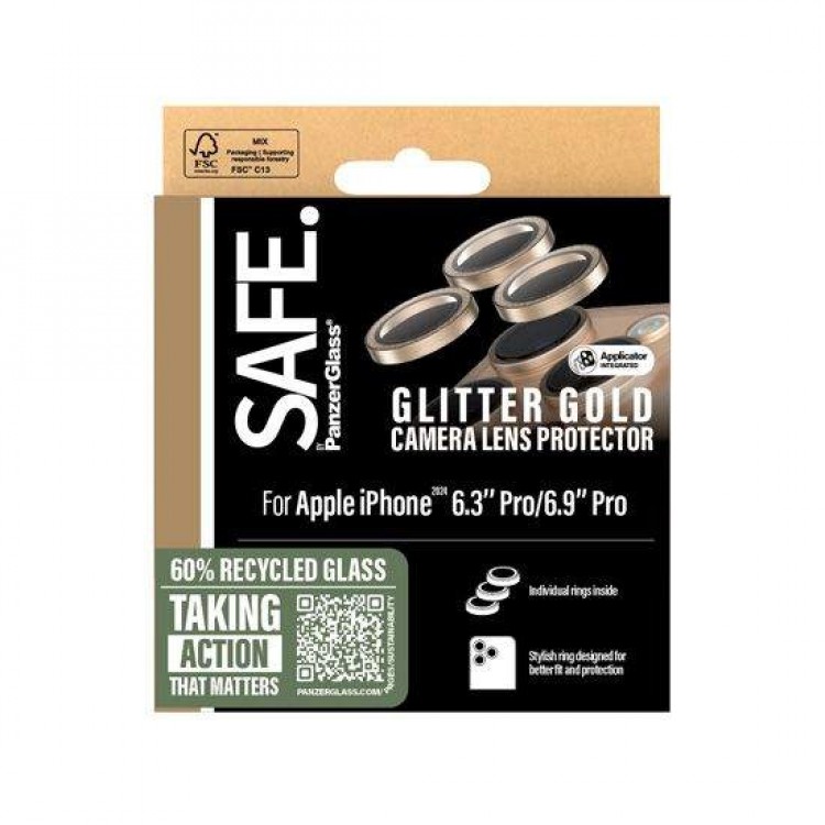 PANZERGLASS Δακτυλίδια προστασίας CAMERA protection SAFE. Optic Rings για Apple IPHONE 16 Pro 6.3 2024 /16 Pro Max 6.9 2024 - GLITTER ΧΡΥΣΟ - PG-SAFE95895 