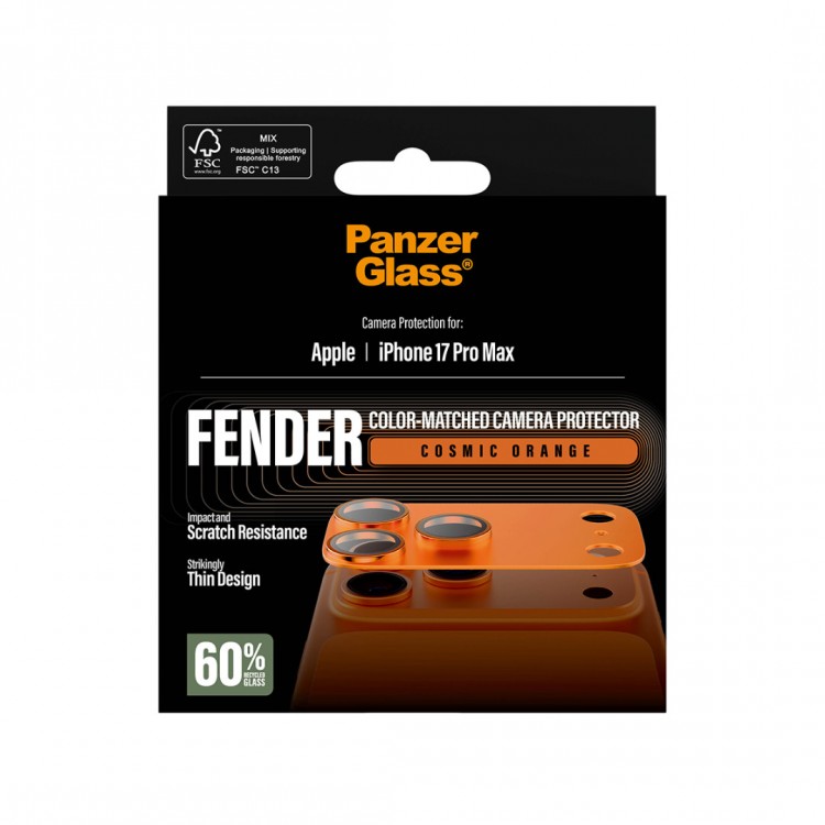 PANZERGLASS Γυαλί προστασίας FENDER CAMERA Aluminum LENS protector για Apple iPhone 17 Pro MAX 6.9 5G 2025 - Cosmic ΠΟΡΤΟΚΑΛΙ - PG-PG58205