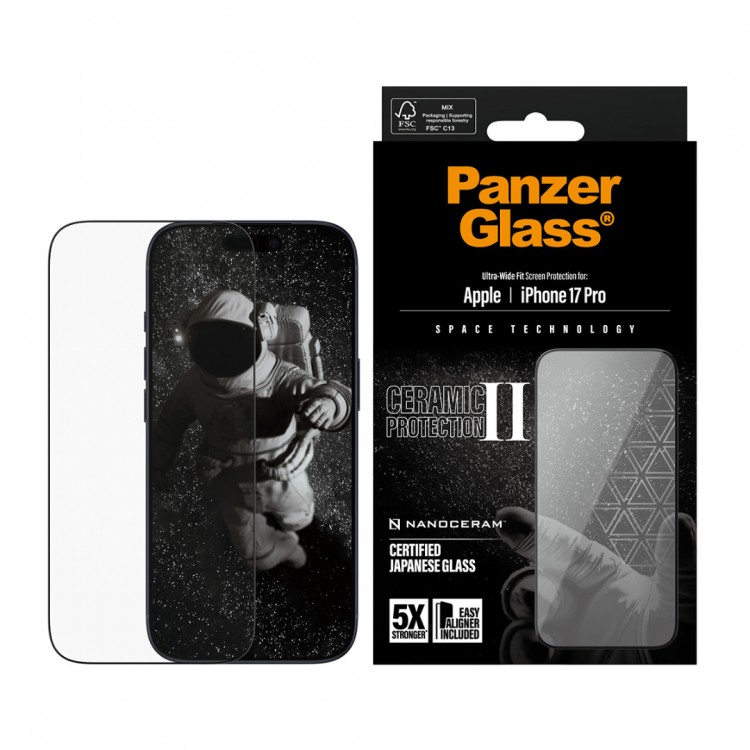 PanzerGlass Γυαλί προστασίας Fullcover Ceramic V.2 , 5X Protection ULTRA Wide Fit Case Friendly 0.3MM για Apple iPhone 17 PRO 6.3 5G 2025 - PG-PG66155