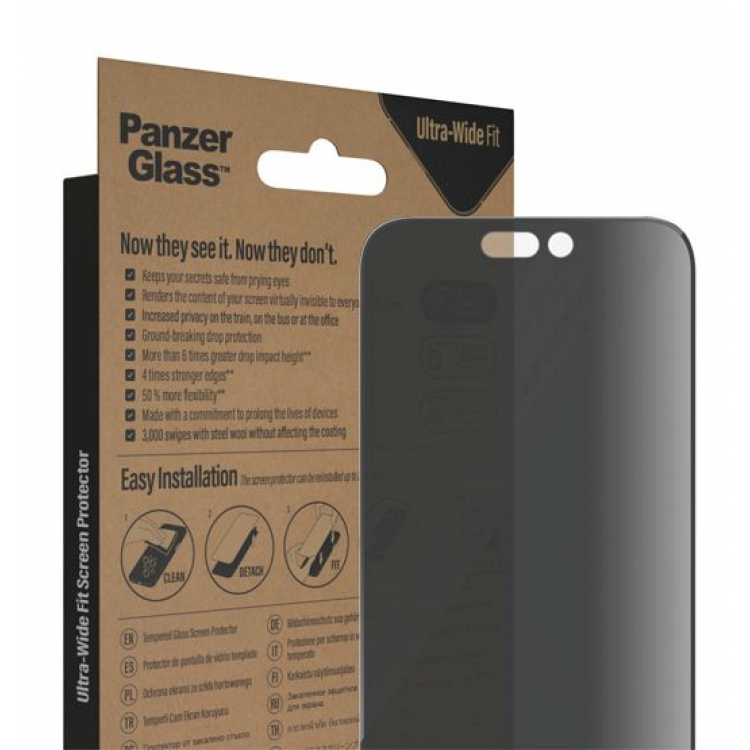 PanzerGlass Γυαλί προστασίας Fullcover MICROFRACTURE ANTIBACTERIAL Privacy Ultra-Wide Fit Case Friendly 0.3MM για Apple iPhone 14 PRO 6.1 - PG-P2772