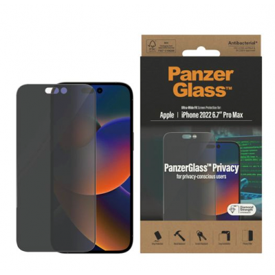 PanzerGlass Tempered Glass Fullcover MICROFRACTURE ANTIBACTERIAL Privacy Ultra-Wide Fit Case Friendly 0.3MM για Apple iPhone 14 PRO MAX 6.7 - PG-P2774