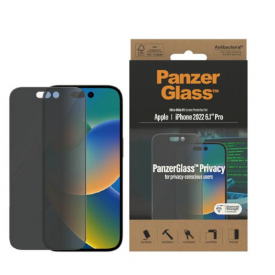 PanzerGlass Tempered Glass Fullcover MICROFRACTURE ANTIBACTERIAL Privacy Ultra-Wide Fit Case Friendly 0.3MM για Apple iPhone 14 PRO 6.1 - PG-P2772