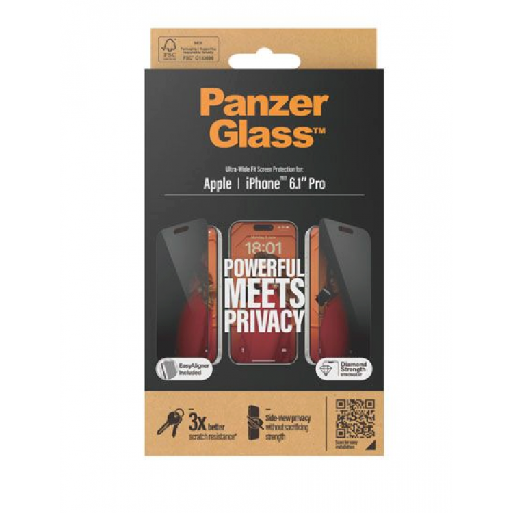 PanzerGlass Γυαλί προστασίας Fullcover Privacy Ultra-Wide Fit Case Friendly 0.3MM για Apple iPhone 15 PRO 6.1 2023 - PG-P2810