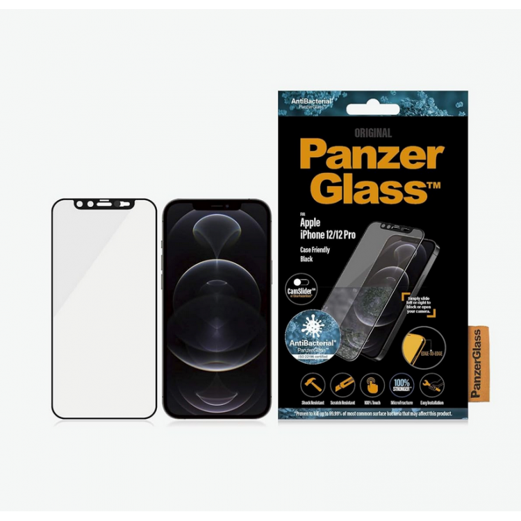 PanzerGlass Γυαλί προστασίας Fullcover CamSlider "Edge-to-Edge" Case Friendly 0.3MM για Apple iPhone 12, 12 PRO 6.1 - ΜΑΥΡΟ
