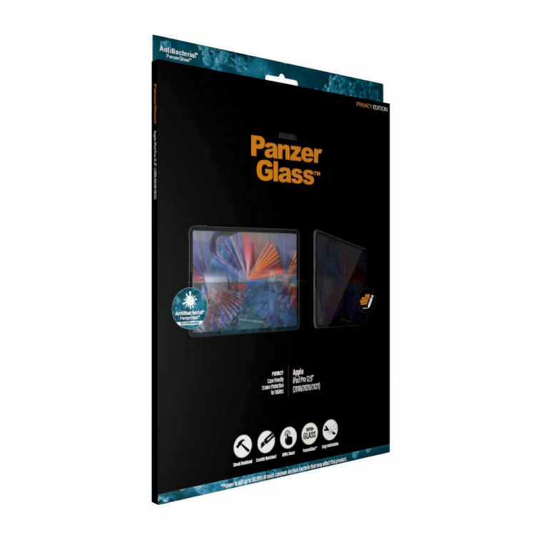 PanzerGlass Privacy Αντιβακτηριδιακό Γυαλί προστασίας Fullcover Edge-to-Edge 3D 0.3MM Curved Edges για Apple iPad Pro 12.9 (2018/20/21/22 - 3rd/4th/5th/6th gen) - ΜΑΥΡΟ - P2695-PG