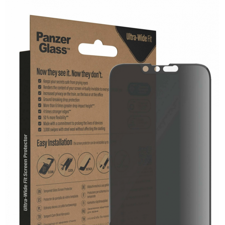 PanzerGlass Γυαλί προστασίας ULTRA-WIDE FIT Privacy with EasyAligner Case Friendly Antibacterial 0.3MM για Apple iPhone 13/14/13 PRO 6.1 - P2783-PG