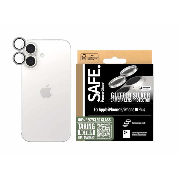 PANZERGLASS Δακτυλίδια προστασίας CAMERA protection HoopS SAFE. by PanzerGlass Optic Rings για Apple IPHONE 16 6.1 2024 /16 PLUS 6.7 2024 - ΑΣΗΜΙ GLITTER - PG-SAFE95892