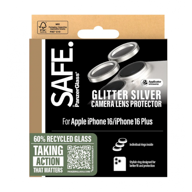 PANZERGLASS Δακτυλίδια προστασίας CAMERA protection HoopS SAFE. by PanzerGlass Optic Rings για Apple IPHONE 16 6.1 2024 /16 PLUS 6.7 2024 - ΑΣΗΜΙ GLITTER - PG-SAFE95892