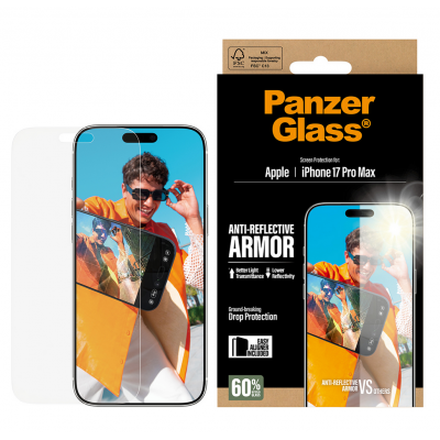 PanzerGlass Γυαλί προστασίας Fullcover Anti-Reflective Armor Protection ULTRA Wide Fit Case Friendly 0.3MM, με οδηγό τοποθέτησης για Apple iPhone 17 PRO Max 6.9 5G 2025 - PG-PG34684