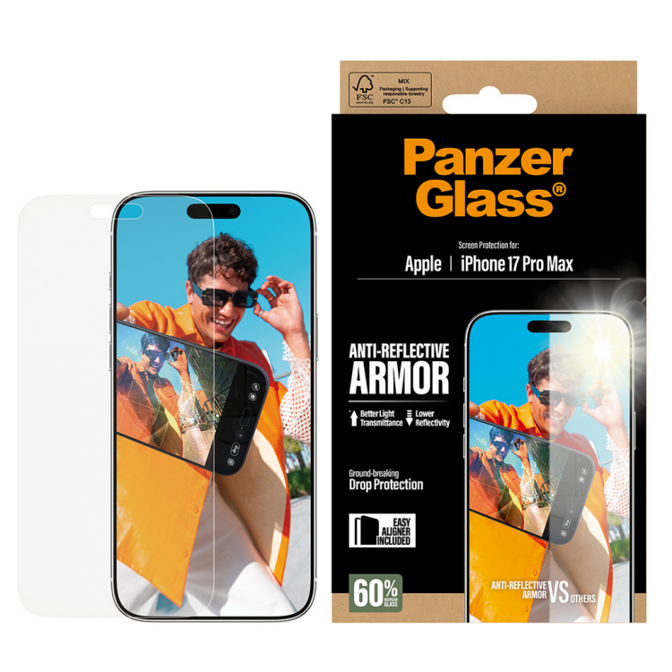 PanzerGlass Γυαλί προστασίας Fullcover Anti-Reflective Armor Protection ULTRA Wide Fit Case Friendly 0.3MM, με οδηγό τοποθέτησης για Apple iPhone 17 PRO Max 6.9 5G 2025 - PG-PG34684