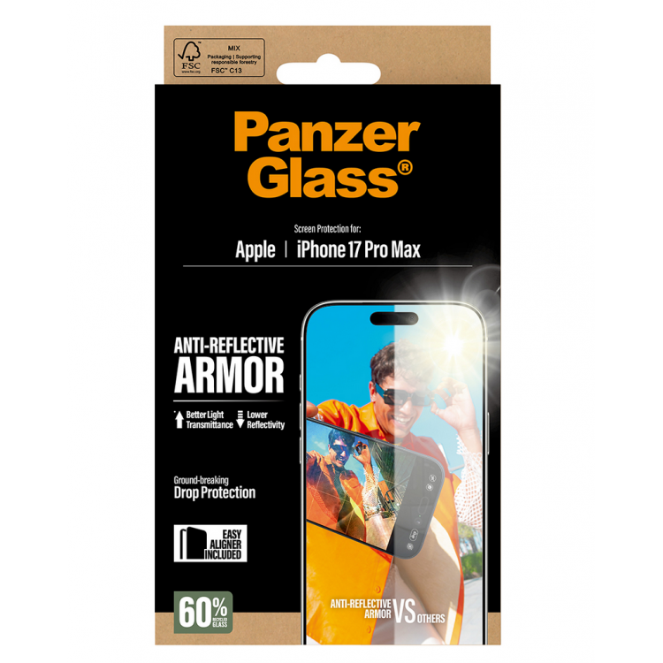 PanzerGlass Γυαλί προστασίας Fullcover Anti-Reflective Armor Protection ULTRA Wide Fit Case Friendly 0.3MM, με οδηγό τοποθέτησης για Apple iPhone 17 PRO Max 6.9 5G 2025 - PG-PG34684