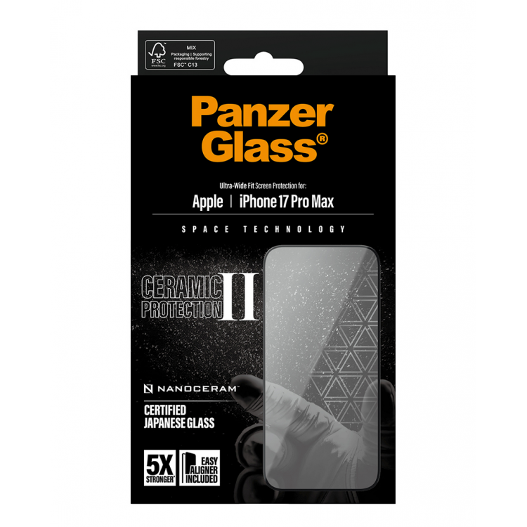 PanzerGlass Γυαλί προστασίας Fullcover Ceramic V.2 , 5X Protection ULTRA Wide Fit Case Friendly 0.3MM για Apple iPhone 17 PRO Max 6.9 5G 2025 - PG-PG33872
