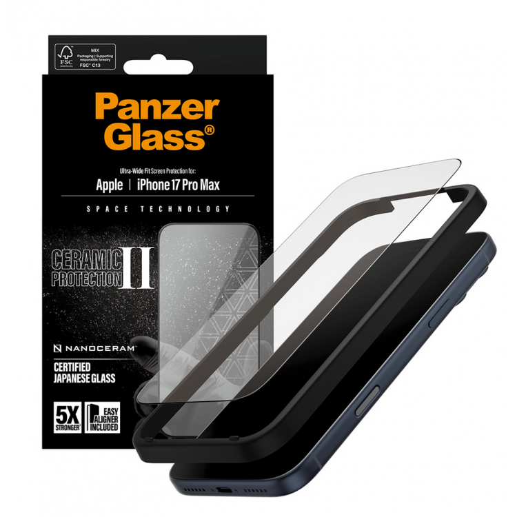 PanzerGlass Γυαλί προστασίας Fullcover Ceramic V.2 , 5X Protection ULTRA Wide Fit Case Friendly 0.3MM για Apple iPhone 17 PRO Max 6.9 5G 2025 - PG-PG33872