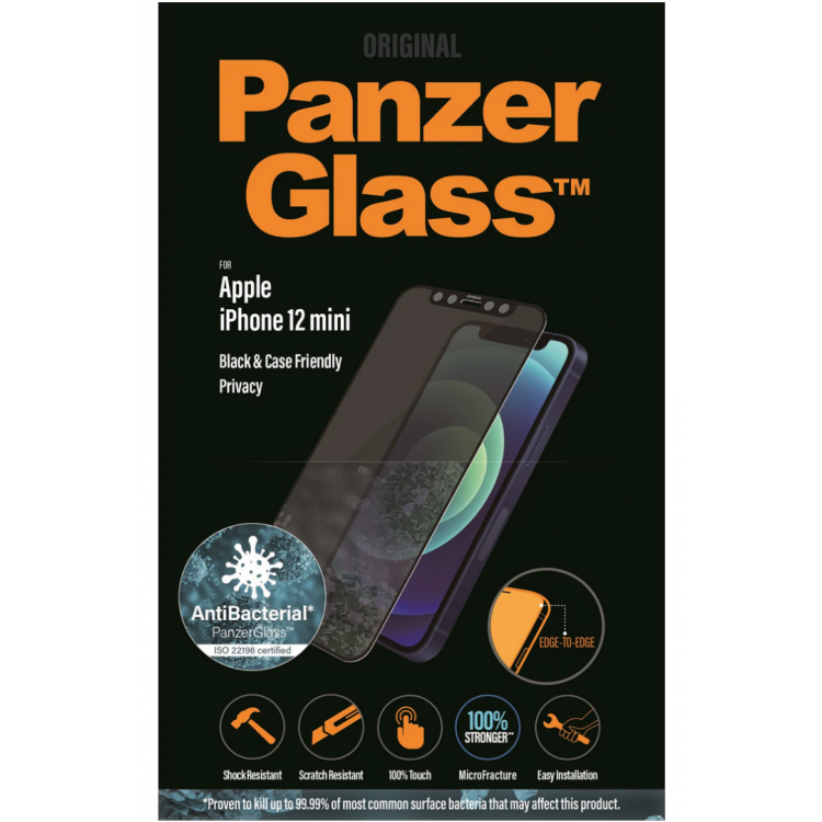 PanzerGlass Γυαλί προστασίας Fullcover Privacy AB "Edge-to-Edge" Case Friendly 0.3MM για Apple iPhone 12 mini 5.4 - ΜΑΥΡΟ - P2710