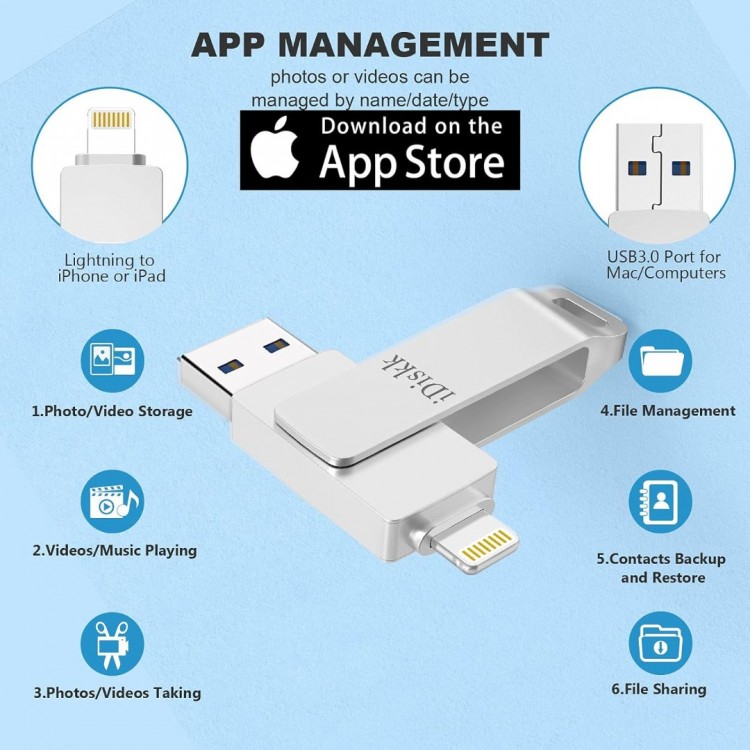 iDisk 2-in-1 Storage 32GB Go για συσκευές Apple iOS MFi Certified - ΑΣΗΜΙ - U006-USB3.0-32G