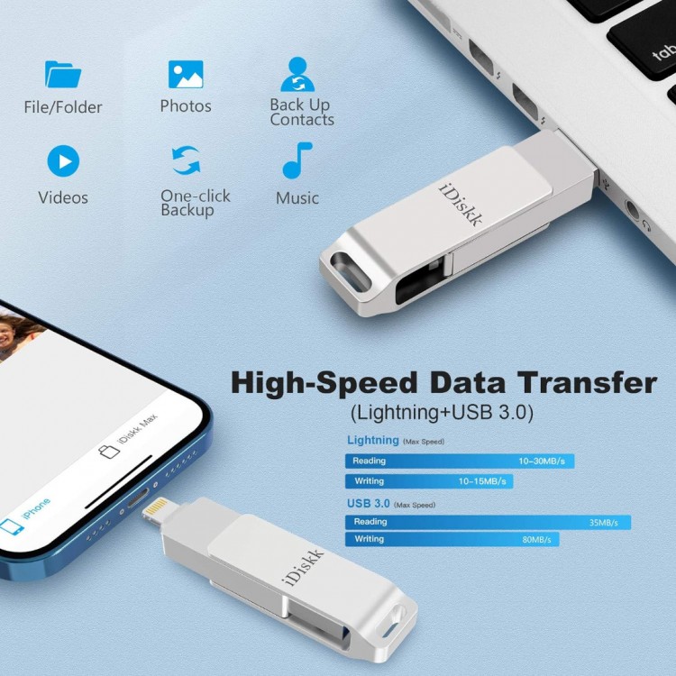 iDisk 2-in-1 Storage 32GB Go για συσκευές Apple iOS MFi Certified - ΑΣΗΜΙ - U006-USB3.0-32G