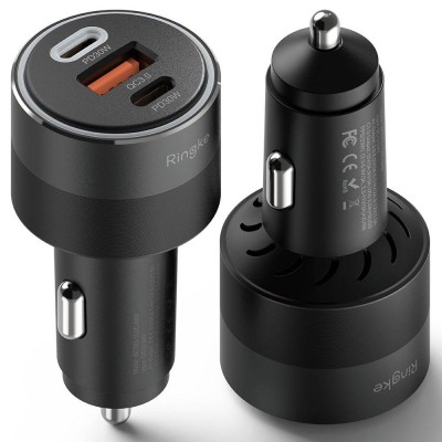 Ringke 30W Φορτιστηής Αυτοκινήτου 3-ΘΥΡΕΣ , 1x USB-A QC, 2xUSB-C PD - ΜΑΥΡΟ - RGK1907