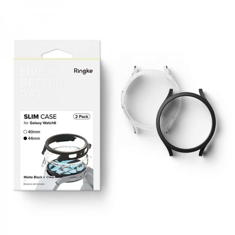 Θήκη RINGKE SLIM Thin Fit 2-Τεμ. για SAMSUNG GALAXY WATCH 6 (44 MM) - ΔΙΑΦΑΝΟ & MATTE ΜΑΥΡΟ