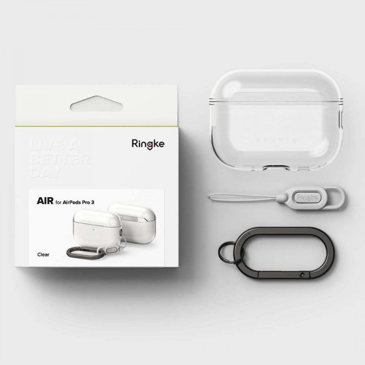 Θήκη RINGKE Soft Flexible  με γάντζο για Apple AirPods PRO 3 2025 - ΔΙΑΦΑΝΟ