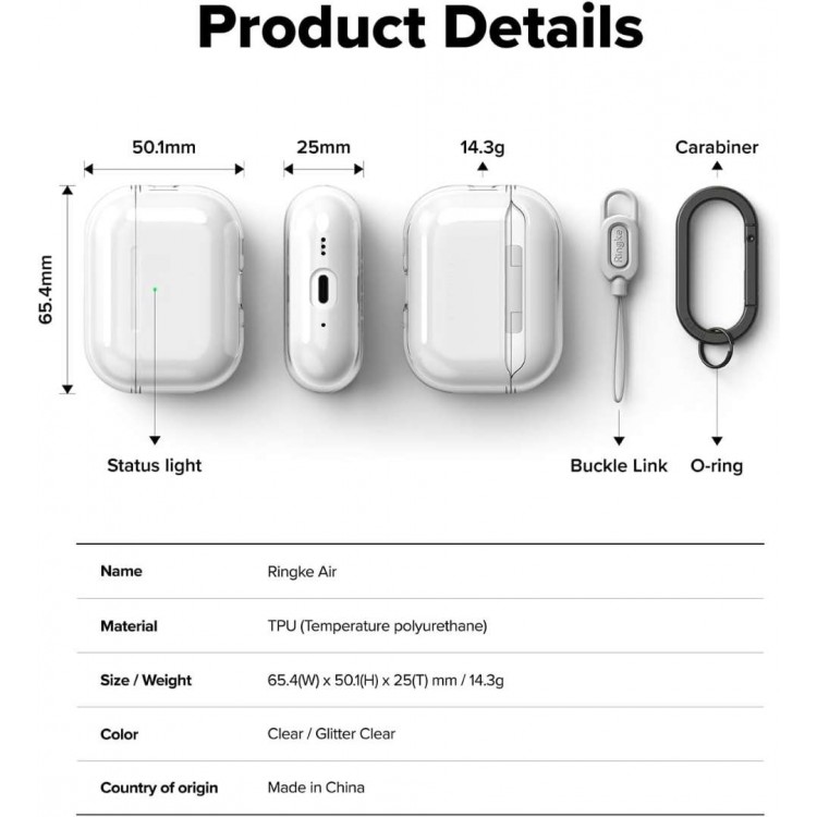 Θήκη RINGKE Soft Flexible  με γάντζο για Apple AirPods PRO 3 2025 - ΔΙΑΦΑΝΟ