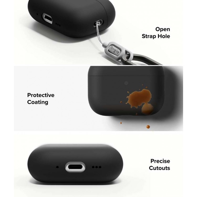 Θήκη RINGKE SILICONE με γάντζο για Apple AirPods PRO 3 2025 - ΜΑΥΡΟ