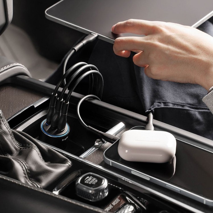 Ringke 30W Φορτιστηής Αυτοκινήτου 3-ΘΥΡΕΣ , 1x USB-A QC, 2xUSB-C PD - ΜΑΥΡΟ - RGK1907