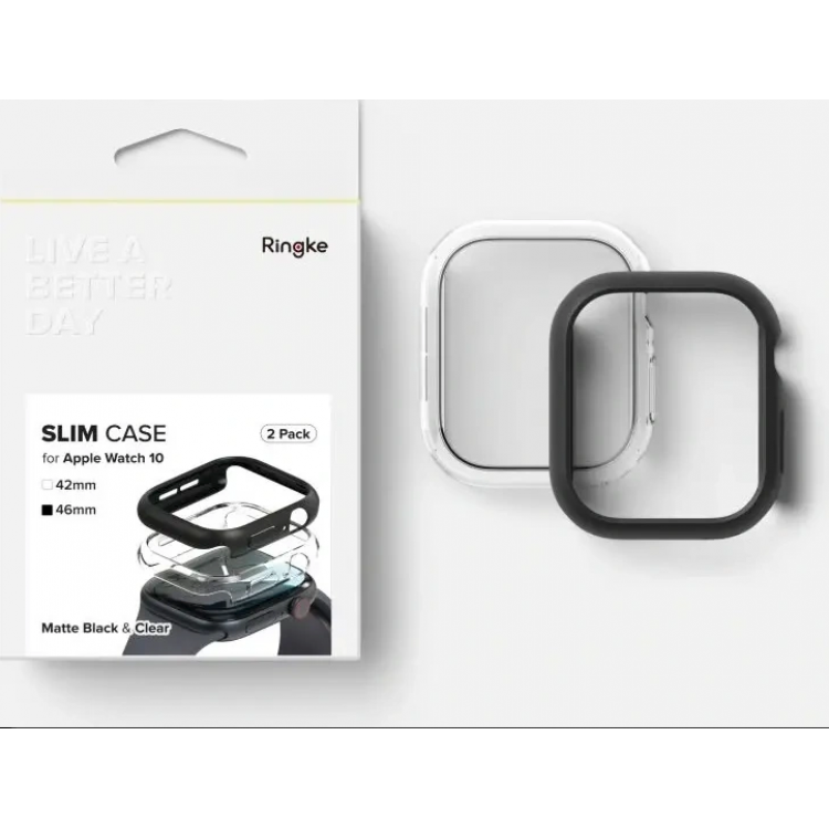 Θήκη RINGKE SLIM Thin Fit για APPLE WATCH series 10 - 46 MM - ΔΙΑΦΑΝΟ & MATTE ΜΑΥΡΟ -  2-Τεμ. 