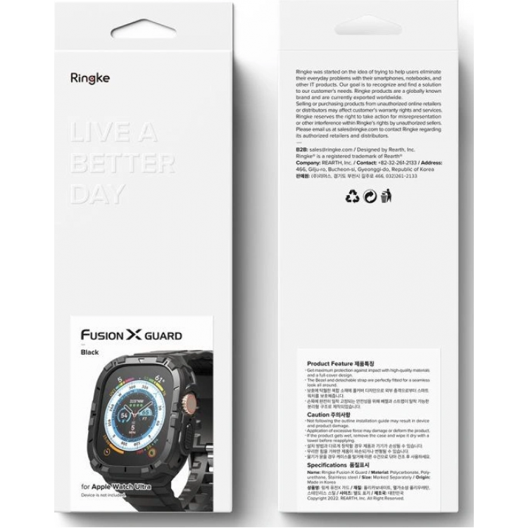 Θήκη RINGKE FUSION X GUARD με λουράκι αθλητικό για APPLE WATCH ULTRA 1/2 - 49 MM - ΜΑΥΡΟ
