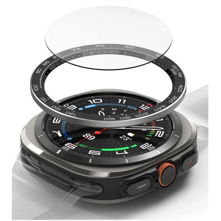 Ringke Bezel Styling Δακτυλίδι Προστασίας + HD Γυαλί Προστασίας for Samsung Galaxy Watch Ultra 47mm - Ανοξείδωτο ατσάλι - ΜΑΥΡΟ - GWU-47-98