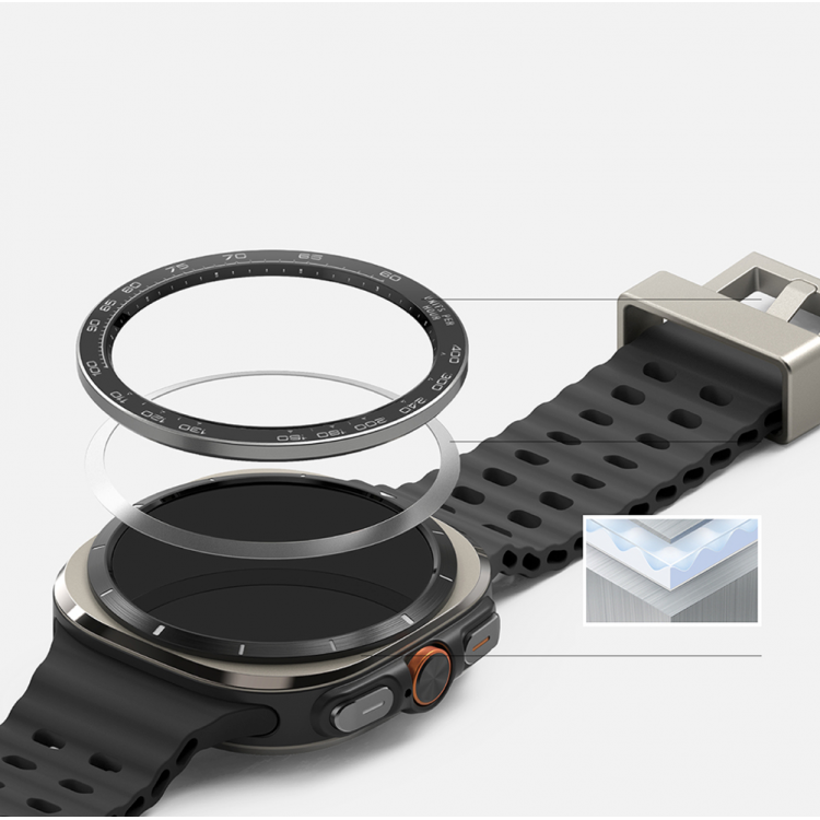 Ringke Bezel Styling Δακτυλίδι Προστασίας + HD Γυαλί Προστασίας for Samsung Galaxy Watch Ultra 47mm - Ανοξείδωτο ατσάλι - ΜΑΥΡΟ - GWU-47-98