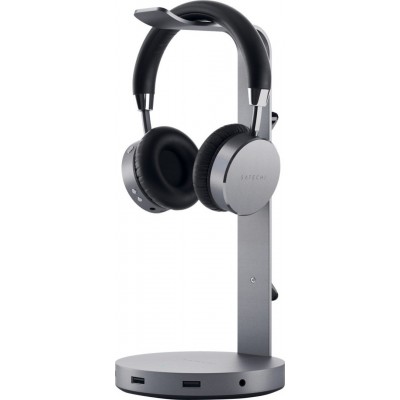 Satechi Aluminum Usb Headphone Stand Επιτραπέζια Βάση Φόρτισης ακουστικών με HUB 3 x Θύρες USB 3.0, 3.5mm AUX - Γκρι - ST-AHSHU3M