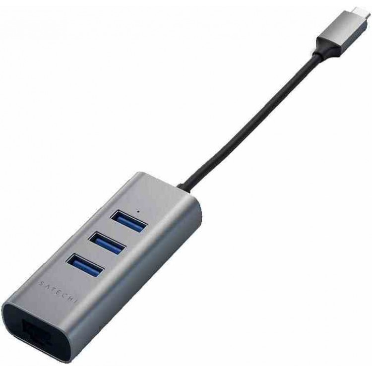 Satechi Αλουμινίου USB-C multiport hub με 3Χ θύρες USB-A και 1Χ θύρα Gigabit Ethernet - ΓΚΡΙ - SA-ST-TC2N1USB31AM