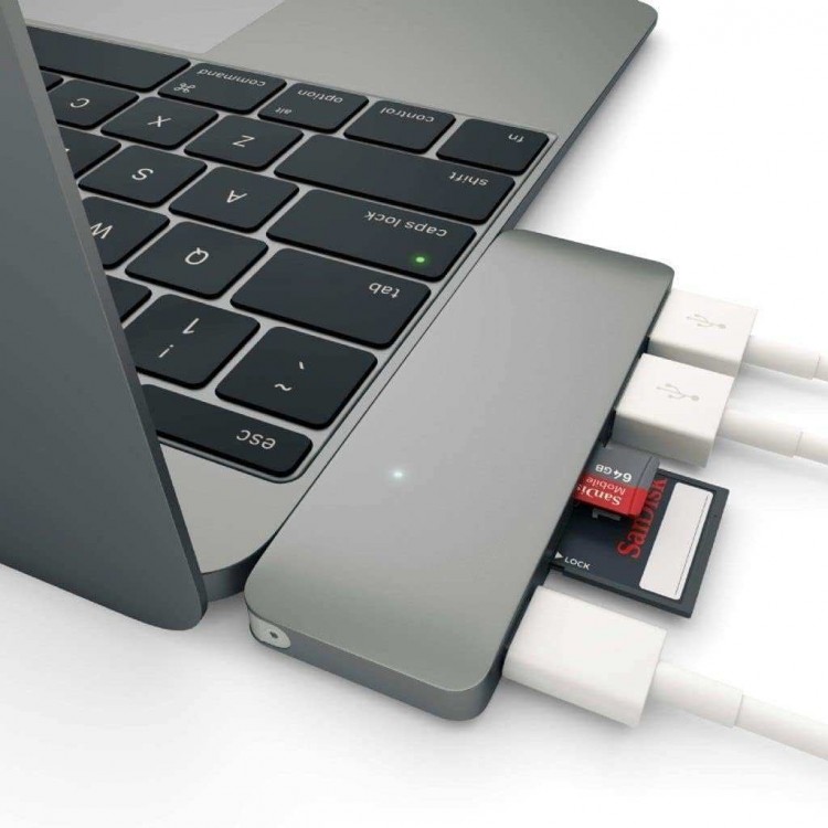 Satechi USB-C Passthrough Hub Adapter 4X Θύρες USB-A 3.0 Αλουμινίου, 5-σε-1 - ΓΚΡΙ - SA-ST-TCUPM