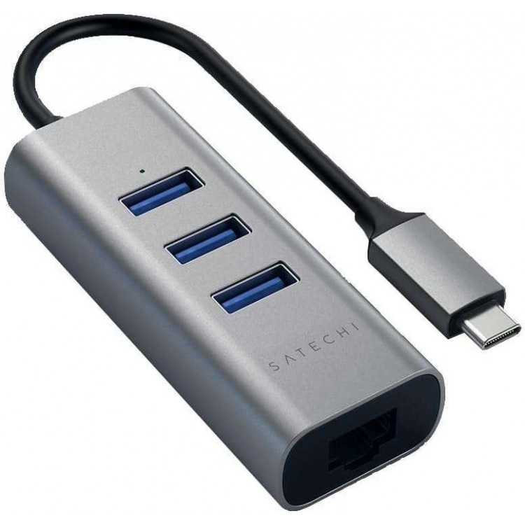 Satechi Αλουμινίου USB-C multiport hub με 3Χ θύρες USB-A και 1Χ θύρα Gigabit Ethernet - ΓΚΡΙ - SA-ST-TC2N1USB31AM