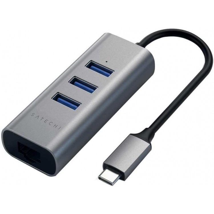 Satechi Αλουμινίου USB-C multiport hub με 3Χ θύρες USB-A και 1Χ θύρα Gigabit Ethernet - ΓΚΡΙ - SA-ST-TC2N1USB31AM