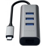 Satechi Αλουμινίου USB-C multiport hub με 3Χ θύρες USB-A και 1Χ θύρα Gigabit Ethernet - ΓΚΡΙ - SA-ST-TC2N1USB31AM