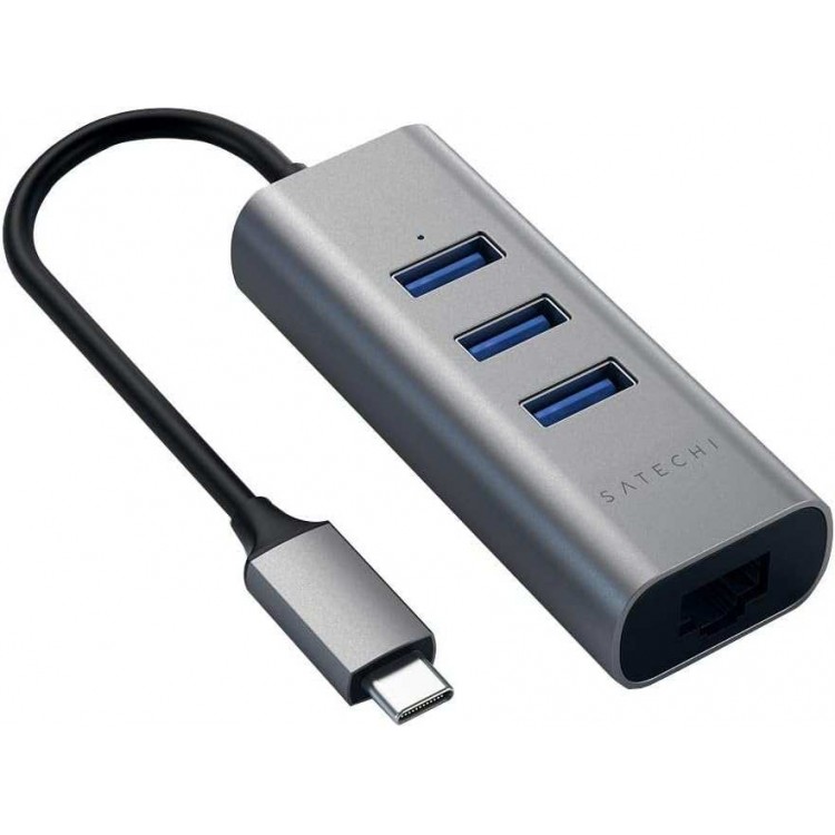 Satechi Αλουμινίου USB-C multiport hub με 3Χ θύρες USB-A και 1Χ θύρα Gigabit Ethernet - ΓΚΡΙ - SA-ST-TC2N1USB31AM