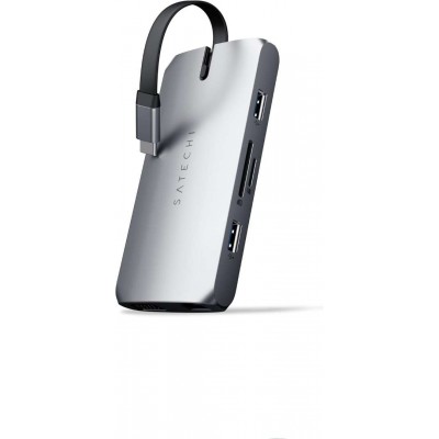 Satechi USB-C Hub Αλουμινίου 9-in-1 Multiport Adapter On-The-Go Multiport Adapter για Apple MacBook Pro/Air M2/ M1, Apple iPad Pro/Air, Apple M2 Mac Mini, iMac M1 - ΓΚΡΙ - SA-ST-UCMBAM