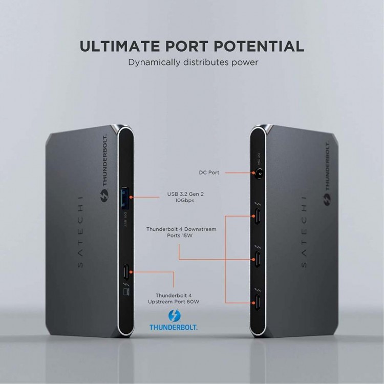 Satechi Αλουμινίου Thunderbolt 4 5-in-1 Slim Multiport Hub 6XΘύρες, εως 40 Gbps - ΓΚΡΙ - SA-ST-T4SHM-EU