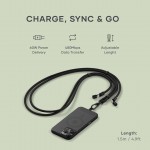 SATECHI OntheGo 2-σε-1 60W USB-C Lanyard Universal Crossbody ιμάντας με ενσωματωμένο Braided καλώδιο δεδομένων για SMARTPHONES, 1.5μ, - ΜΑΥΡΟ - SA-ST-LOTGLK