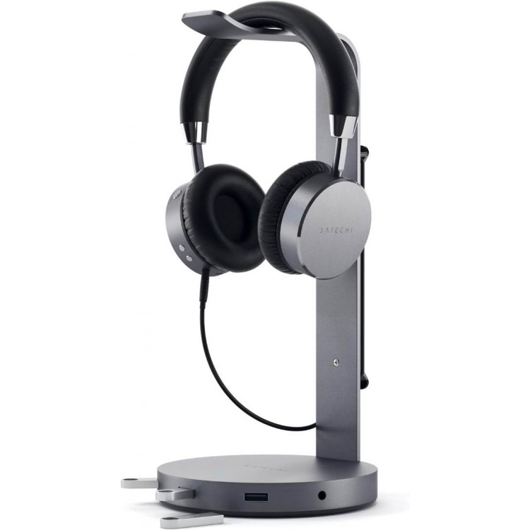 Satechi Aluminum Usb Headphone Stand Επιτραπέζια Βάση Φόρτισης ακουστικών με HUB 3 x Θύρες USB 3.0, 3.5mm AUX - Γκρι - ST-AHSHU3M