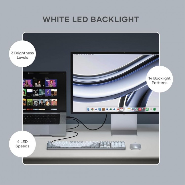SATECHI Slim SM3 108 πλήκτρων Μηχανικό Bluetooth LED Backlit Ασύρματο Gaming πληκτρολόγιο για Apple Mac, iMac, Macbook, Windows PCS - QWERTY - ΓΚΡΙ - ST-KSM3LT-EN