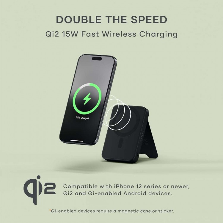SATECHI OntheGo Qi2 Ασύρματος PowerBank 10.000mAh Φορτιστής με Αναδιπλούμενη 15W βάση - ΜΑΥΡΟ - SA-ST-B10Q2SK