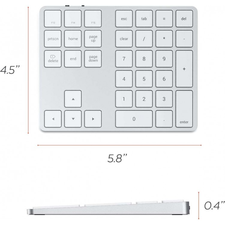SATECHI BLUETOOTH EXTENDED Ασύρματο αριθμητικό πληκτρολ΄όγιο 34 πλήκτρων, aluminium design, MacOS - ΑΣΗΜΙ - SA-ST-XLABKS