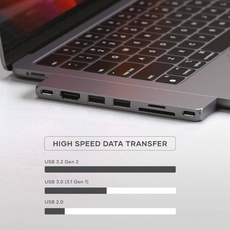 Satechi Αλουμινίου USB-C 100W PD multiport Adapter Pro Slim 7-σε-1 hub για APPLE MACBOOK σειράς M1/M2/M3/Μ4 - ΓΚΡΙ - SA-ST-HUCPHSM