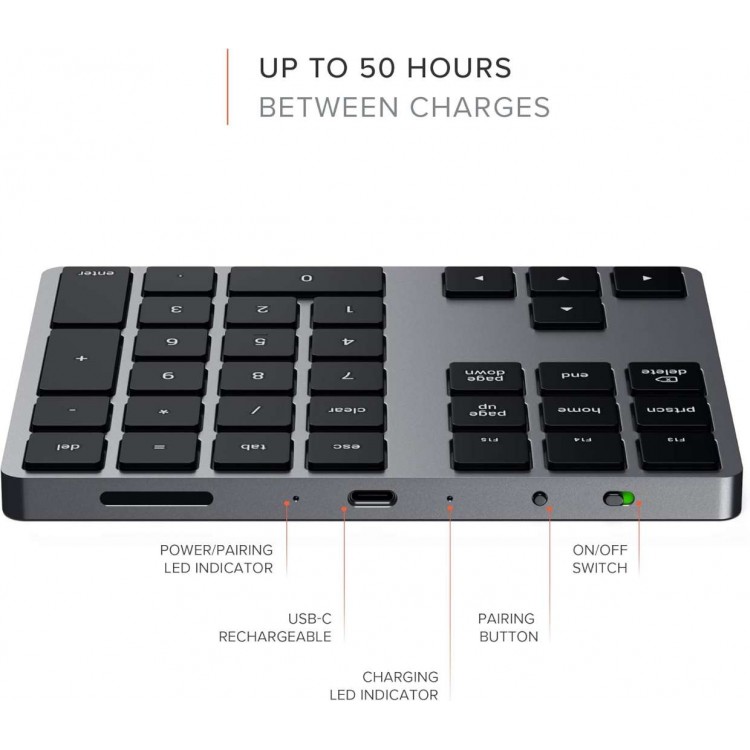 SATECHI BLUETOOTH EXTENDED Ασύρματο αριθμητικό πληκτρολόγιο 34 πλήκτρων, aluminium design, MacOS - ΓΚΡΙ - SA-ST-XLABKM
