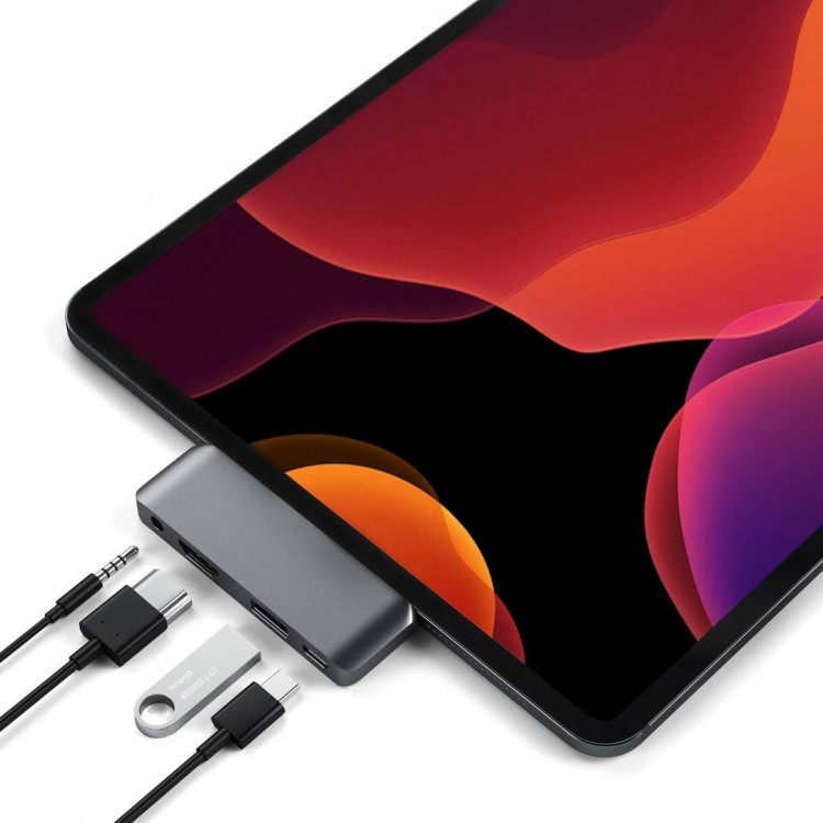Satechi Αλουμινίου USB-C PD Mobile Pro Hub, 4K HDMI, USB 3.0 & 3.5mm Audio - ΓΚΡΙ - SA-ST-TCMPHM