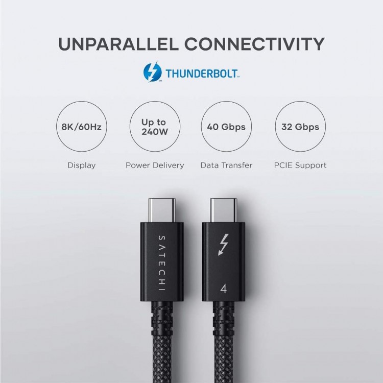 SATECHI Braided USB 4 Thunderbolt 4 Pro 40Gpbs Καλώδιο μεταφοράς δεδομένων & Φόρτισης 240W PD 1μ. - SA-ST-YTB100K