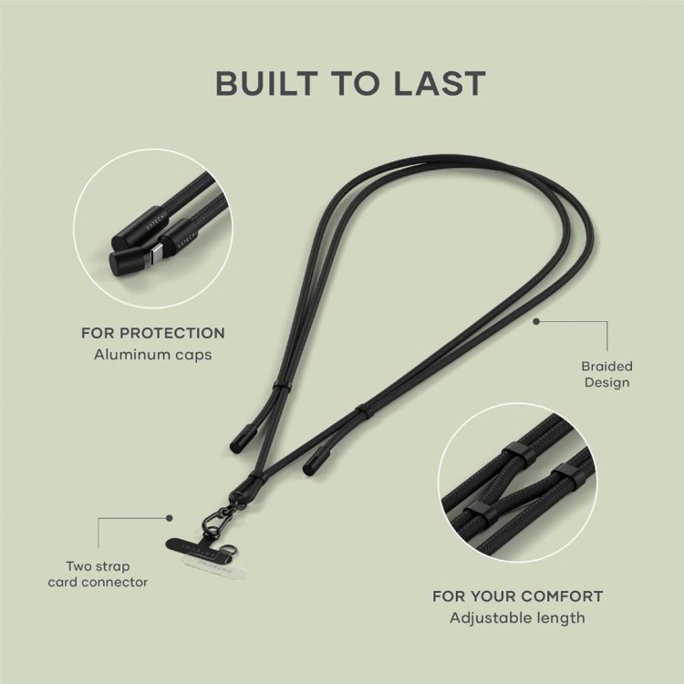 SATECHI OntheGo 2-σε-1 60W USB-C Lanyard Universal Crossbody ιμάντας με ενσωματωμένο Braided καλώδιο δεδομένων για SMARTPHONES, 1.5μ, - ΜΑΥΡΟ - SA-ST-LOTGLK